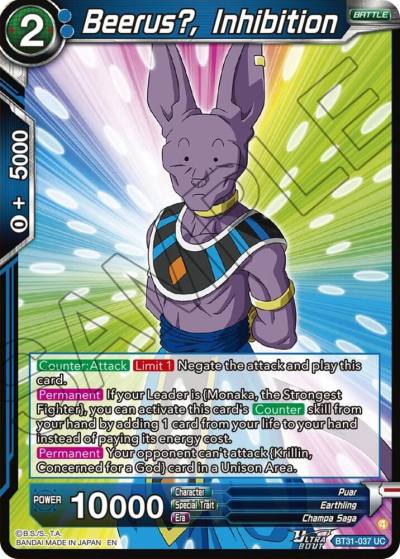 Beerus Inhibition BT31-037 Impact Beyond Dimensions Dragonball Super card
