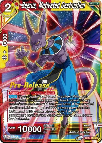 Beerus Motivated Destruction BT17-134 Ultimate Squad Pre-Release Cards Dragonball Super card