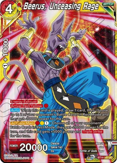 Beerus Unceasing Rage Foil BT14-147 Cross Spirits Dragonball Super card