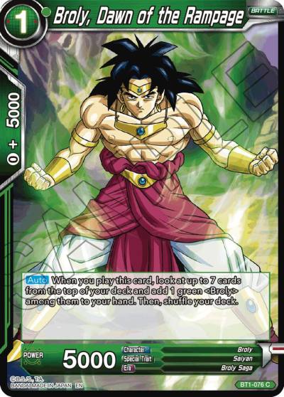 Broly Dawn of the Rampage Reprint BT1-076 Battle Evolution Booster Dragonball Super card