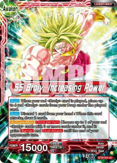Broly SS Broly Increasing Power BT29-002 Fearsome Rivals Dragonball Super card