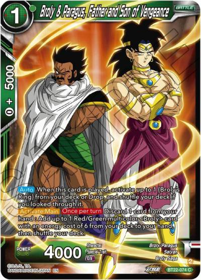 Broly and Paragus Father and Son of Vengeance Foil BT22-074 Critical Blow Dragonball Super card