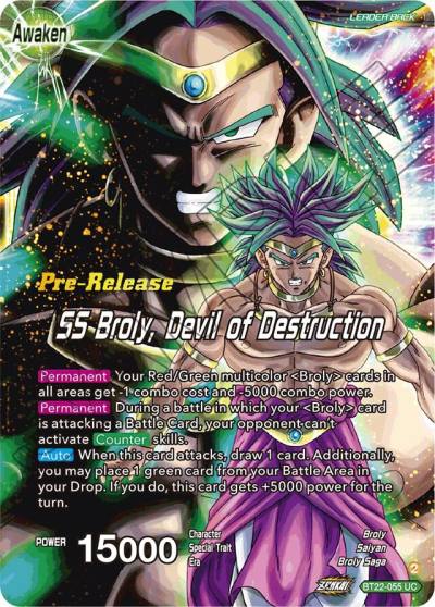 Broly and Paragus SS Broly Devil of Destruction BT22-055 Critical Blow Pre-Release Cards Dragonball Super card