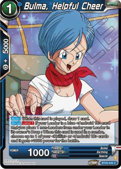 Bulma Helpful Cheer BT20-040 Power Absorbed Dragonball Super card