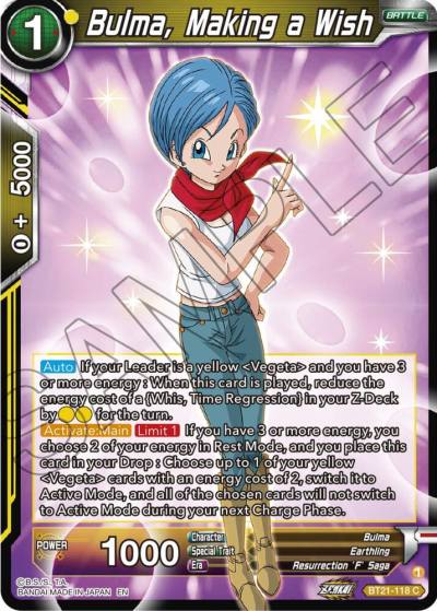 Bulma Making a Wish BT21-118 Wild Resurgence Dragonball Super card