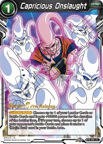 Capricious Onslaught BT9-085 Universal Onslaught Pre-Release Cards Dragonball Super card