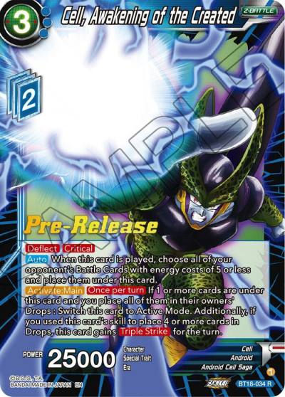 Cell Awakening of the Created BT18-034 Dawn of the Z-Legends Pre-Release Cards Dragonball Super card