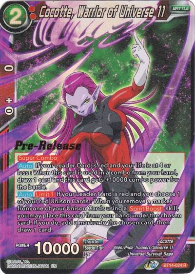 Cocotte Warrior of Universe 11 BT14-024 Cross Spirits Pre-Release Cards Dragonball Super card