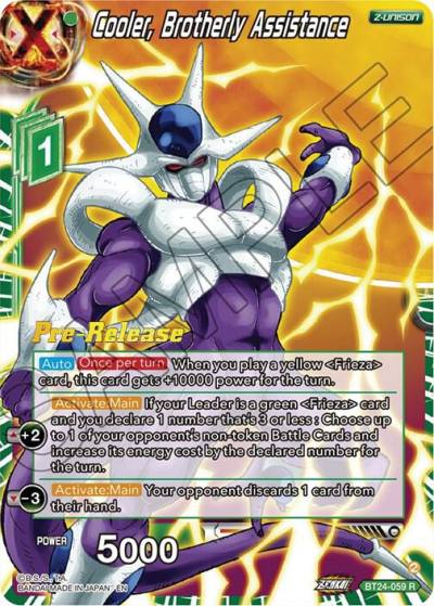 Cooler Brotherly Assistance BT24-059 Beyond Generations Pre-Release Cards Dragonball Super card
