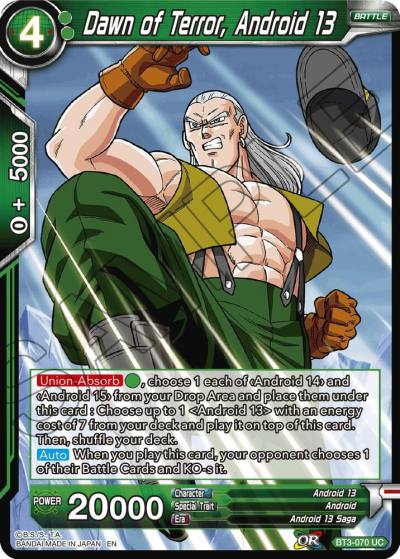 Dawn of Terror Android 13 Reprint BT3-070 Battle Evolution Booster Dragonball Super card