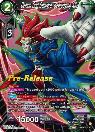 Demon God Demigra Begrudging Ally BT18-124 Dawn of the Z-Legends Pre-Release Cards Dragonball Super card