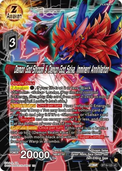 Demon God Shroom and Demon God Salsa Imminent Annihilation BT18-123 Dawn of the Z-Legends Dragonball Super card