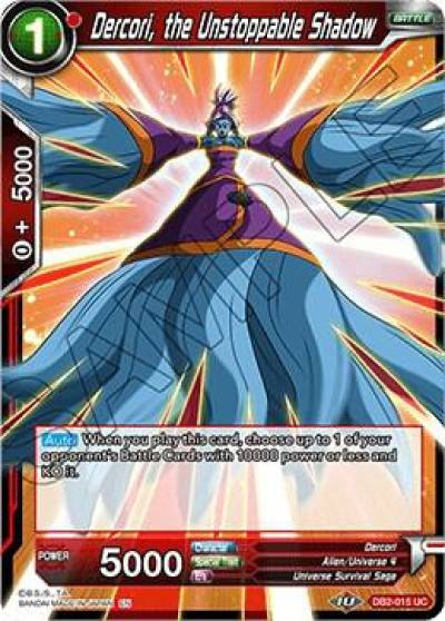 Dercori the Unstoppable Shadow DB2-015 Draft Box 05 - Divine Multiverse Dragonball Super card