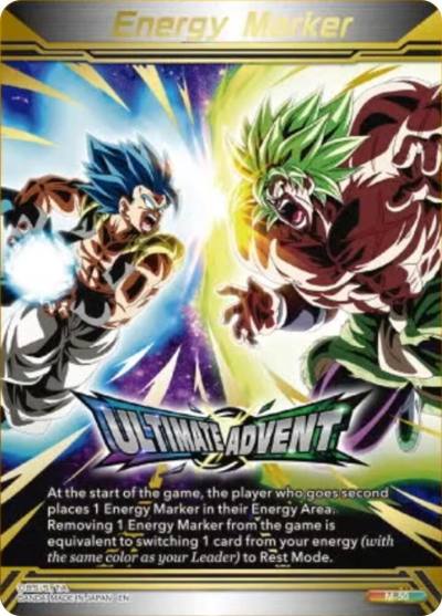Energy Marker Ultimate Advent Gold Stamped M-50 Three Glorious Fighters Dragonball Super card