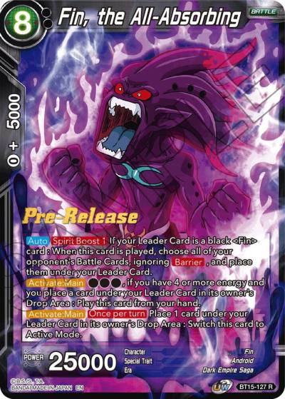 Fin the All Absorbing BT15-127 Saiyan Showdown Pre-Release Cards Dragonball Super card