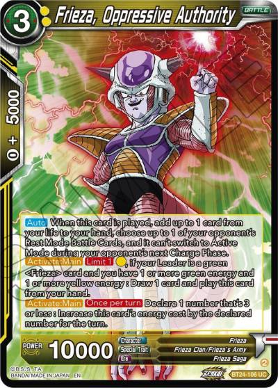 Frieza Oppressive Authority BT24-106 Beyond Generations Dragonball Super card