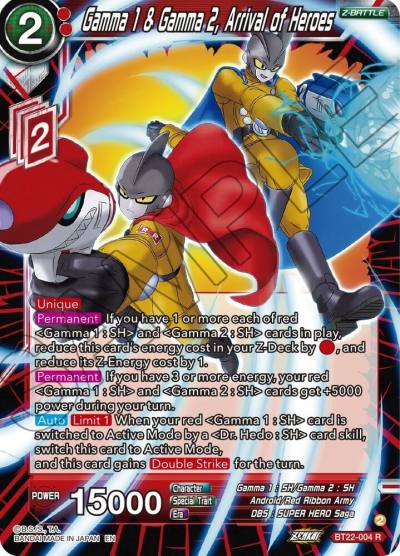Gamma 1 and Gamma 2 Arrival of Heroes Foil BT22-004 Critical Blow Dragonball Super card