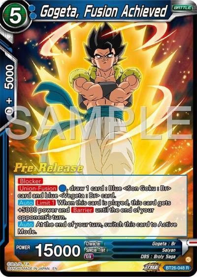 Gogeta Fusion Achieved BT26-048 Ultimate Advent Pre-Release Cards Dragonball Super card