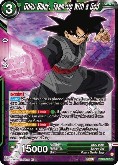 Goku Black Team Up With a God BT23-092 Perfect Combination Dragonball Super card