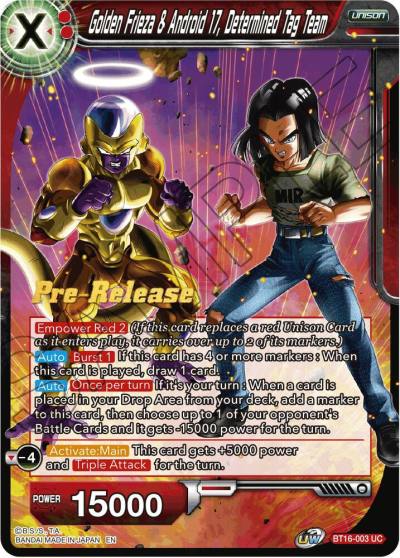 Golden Frieza and Android 17 Determined Tag Team BT16-003 Realm of the Gods Pre-Release Cards Dragonball Super card