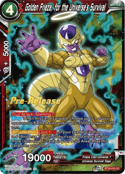 Golden Frieza for the Universes Survival BT16-010 Realm of the Gods Pre-Release Cards Dragonball Super card