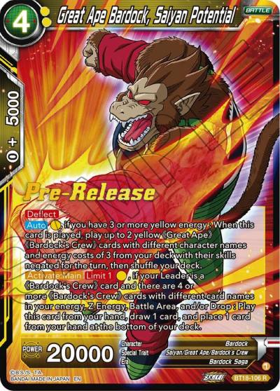 Great Ape Bardock Saiyan Potential BT18-106 Dawn of the Z-Legends Pre-Release Cards Dragonball Super card