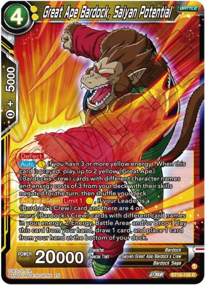 Great Ape Bardock Saiyan Potential BT18-106 Dawn of the Z-Legends Dragonball Super card