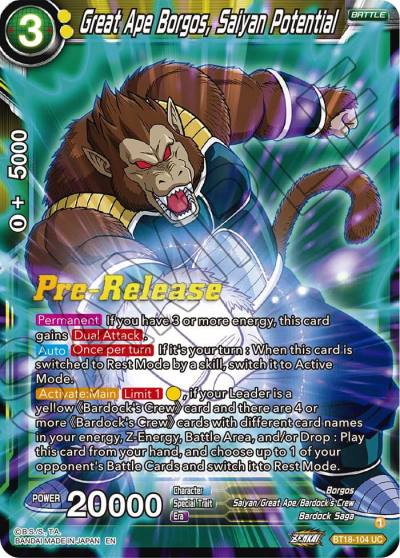 Great Ape Borgos Saiyan Potential BT18-104 Dawn of the Z-Legends Pre-Release Cards Dragonball Super card