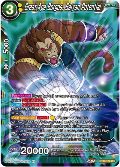 Great Ape Borgos Saiyan Potential Foil BT18-104 Dawn of the Z-Legends Dragonball Super card