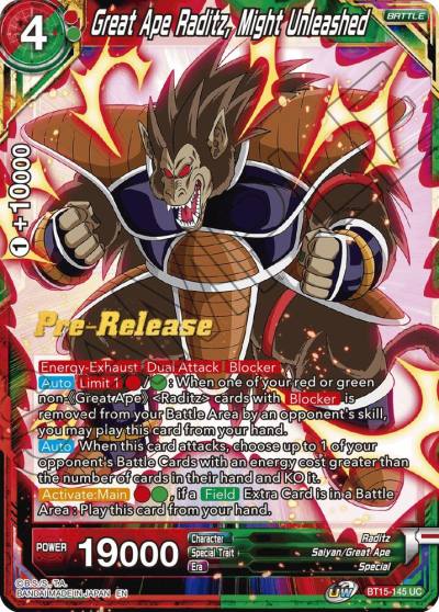 Great Ape Raditz Might Unleashed BT15-145 Saiyan Showdown Pre-Release Cards Dragonball Super card
