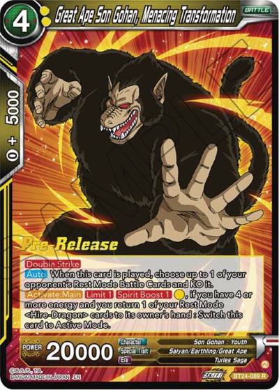 Great Ape Son Gohan Menacing Transformation BT24-089 Beyond Generations Pre-Release Cards Dragonball Super card