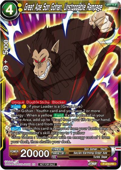 Great Ape Son Gohan Unstoppable Rampage Zenkai Series Tournament Pack Vol1 P-416 Tournament Promotion Cards Dragonball Super card