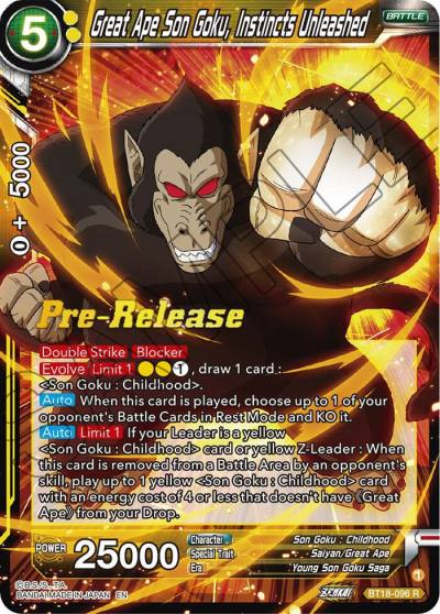 Great Ape Son Goku Instincts Unleashed BT18-096 Dawn of the Z-Legends Pre-Release Cards Dragonball Super card