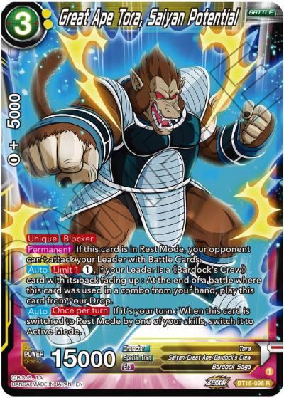 Great Ape Tora Saiyan Potential BT18-098 Dawn of the Z-Legends Dragonball Super card
