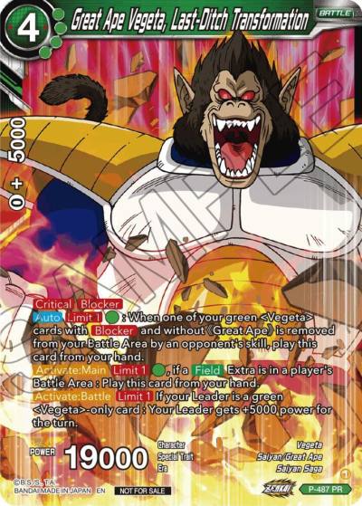 Great Ape Vegeta Last Ditch Transformation Zenkai Series Tournament Pack Vol3 P-487 Tournament Promotion Cards Dragonball Super card