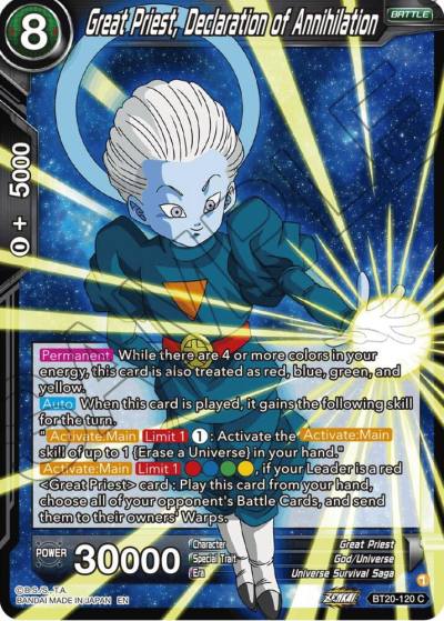 Great Priest Declaration of Annihilation Foil BT20-120 Power Absorbed Dragonball Super card