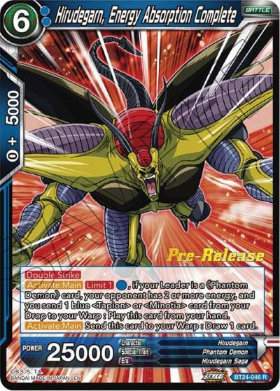 Hirudegarn Energy Absorption Complete BT24-046 Beyond Generations Pre-Release Cards Dragonball Super card