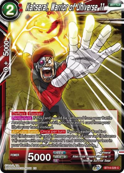 Kahseral Warrior of Universe 11 BT14-026 Cross Spirits Dragonball Super card