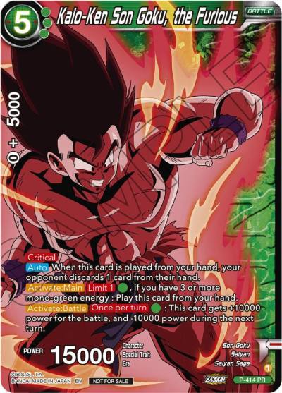 Kaio Ken Son Goku the Furious Zenkai Series Tournament Pack Vol1 Winner P-414 Tournament Promotion Cards Dragonball Super card