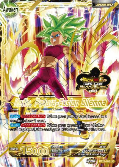 Kale and Caulifla Kefla Potara Fusion Dilemma 2023 Worlds ZENKAI 06 Leader Set BT23-100 Tournament Promotion Cards Dragonball Super card
