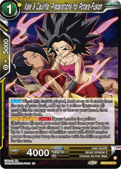 Kale and Caulifla Preparations for Potara Fusion BT24-107 Beyond Generations Dragonball Super card