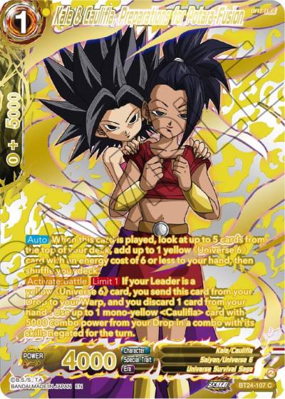 Kale and Caulifla Preparations for Potara Fusion Collector Booster Gold BT24-107 Beyond Generations Dragonball Super card