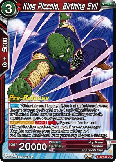 King Piccolo Birthing Evil BT25-022 Legend of the Dragon Balls Pre-Release Cards Dragonball Super card