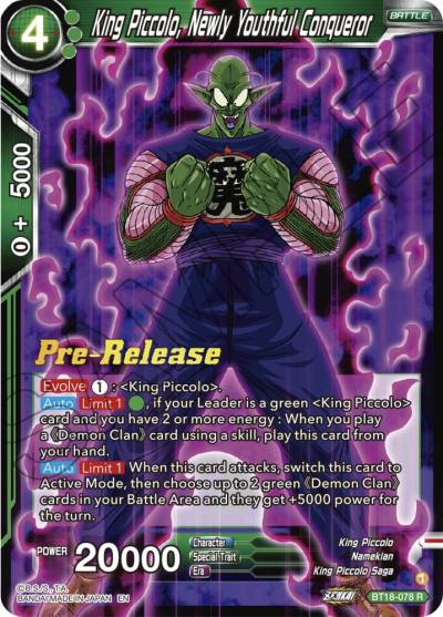 King Piccolo Newly Youthful Conqueror BT18-078 Dawn of the Z-Legends Pre-Release Cards Dragonball Super card