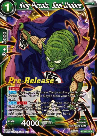 King Piccolo Seal Undone BT18-079 Dawn of the Z-Legends Pre-Release Cards Dragonball Super card