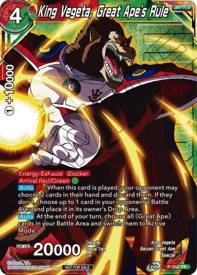 King Vegeta Great Apes Rule Winner Stamped P-352 Tournament Promotion Cards Dragonball Super card