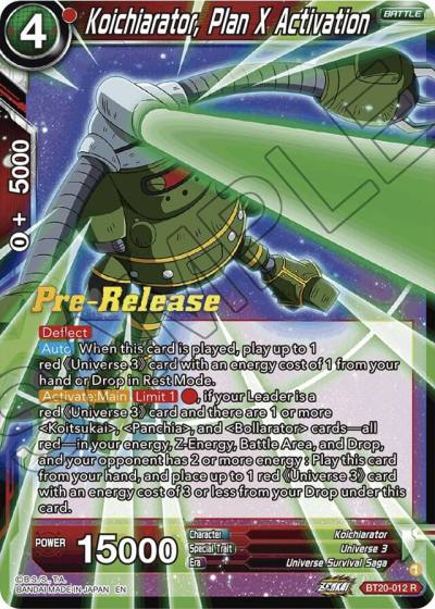 Koichiarator Plan X Activation BT20-012 Power Absorbed Pre-Release Cards Dragonball Super card