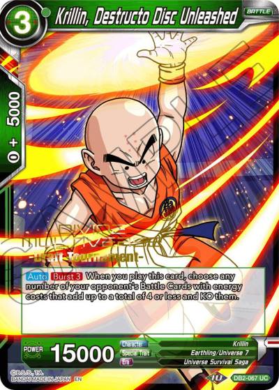Krillin Destructo Disc Unleashed Divine Multiverse Draft Tournament DB2-067 Tournament Promotion Cards Dragonball Super card