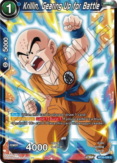 Krillin Gearing Up for Battle BT20-039 Power Absorbed Dragonball Super card