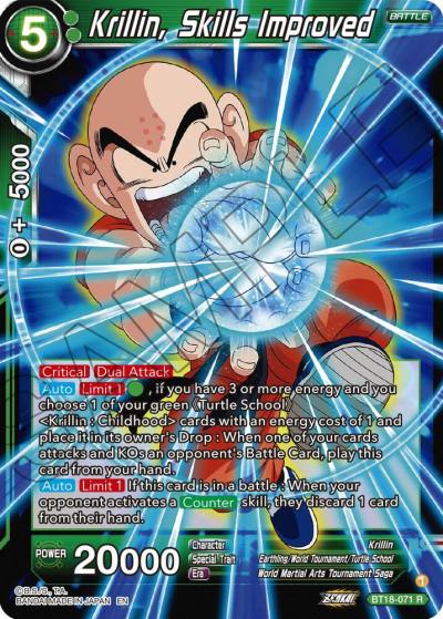 Krillin Skills Improved BT18-071 Dawn of the Z-Legends Dragonball Super card